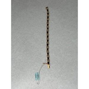 14K Gold Plated 925 Silver Blue‎ Sapphire Diamond Accent X Link Tennis Bracelet